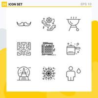Outline Pack of 9 Universal Symbols of audit play configuration game maze Editable Vector Design Elements