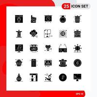 Pack of 25 Modern Solid Glyphs Signs and Symbols for Web Print Media such as trash delete board wedding merraige Editable Vector Design Elements