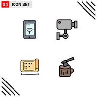 Set of 4 Modern UI Icons Symbols Signs for mobile mobile wifi security technology Editable Vector Design Elements