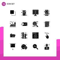 Set of 16 Commercial Solid Glyphs pack for train railroad monitor online trade market Editable Vector Design Elements