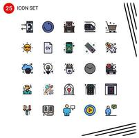 25 User Interface Filled line Flat Color Pack of modern Signs and Symbols of e commerce cart healthcare transportation train Editable Vector Design Elements