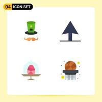 conjunto moderno de 4 iconos planos pictograma de sombrero deportes cursor comida 5 elementos de diseño vectorial editables vector