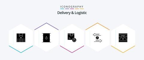 Delivery And Logistic 25 Glyph icon pack including logistic. box. delivery. secure. lock vector