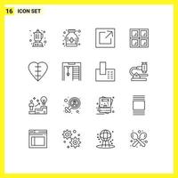 conjunto de 16 iconos modernos de la interfaz de usuario símbolos signos para la competencia enlace del corazón humano ventana en forma de corazón elementos de diseño vectorial editables vector