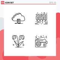 4 User Interface Line Pack of modern Signs and Symbols of cloud floral file new year spring Editable Vector Design Elements