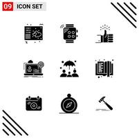 Group of 9 Solid Glyphs Signs and Symbols for online webinar hand target up Editable Vector Design Elements