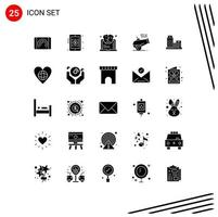 User Interface Pack of 25 Basic Solid Glyphs of real building learning mortar cannon Editable Vector Design Elements