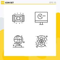 Set of 4 Modern UI Icons Symbols Signs for carpet science home living video money Editable Vector Design Elements