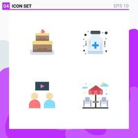 4 User Interface Flat Icon Pack of modern Signs and Symbols of cake video care hospital water Editable Vector Design Elements