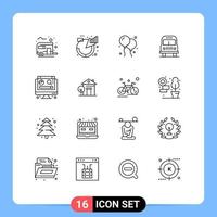 Group of 16 Outlines Signs and Symbols for digital camping management travel canada Editable Vector Design Elements