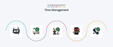 la línea de gestión del tiempo llenó el paquete de iconos planos 5 que incluye el reloj. notificación. ahorrar tiempo. móvil. crecer vector