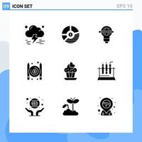 9 Universal Solid Glyphs Set for Web and Mobile Applications paid light graph bulb pen Editable Vector Design Elements