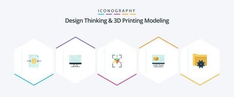 pensamiento de diseño y modelado de impresión d 25 paquete de iconos planos que incluye la configuración. monitorear prototipo. internet computadora vector