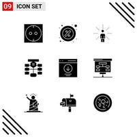 9 Thematic Vector Solid Glyphs and Editable Symbols of communication data feel chart flowchart Editable Vector Design Elements