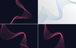 Set of 4 geometric wave pattern background Abstract waving line vector