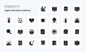 paquete de iconos de glifo sólido de 25 academias vector