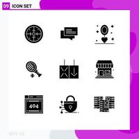 Set of 9 Modern UI Icons Symbols Signs for sport racket shopping ball necklace Editable Vector Design Elements