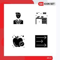 Modern Set of 4 Solid Glyphs Pictograph of boss decorate leader desk food Editable Vector Design Elements