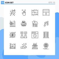 Pack of 16 creative Outlines of interior cupboard zoom out cabinet counting Editable Vector Design Elements