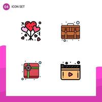 Set of 4 Vector Filledline Flat Colors on Grid for balloons box romance case present Editable Vector Design Elements