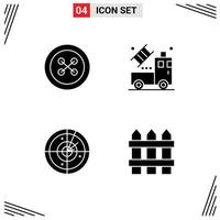 Set of 4 Modern UI Icons Symbols Signs for button radar sew drawing technology Editable Vector Design Elements