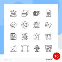 User Interface Pack of 16 Basic Outlines of file document plan publishing game Editable Vector Design Elements