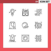 Pack of 9 Modern Outlines Signs and Symbols for Web Print Media such as package commerce light bulb close valentine Editable Vector Design Elements