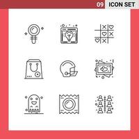 Pack of 9 Modern Outlines Signs and Symbols for Web Print Media such as package commerce light bulb close valentine Editable Vector Design Elements