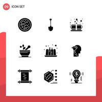 Pictogram Set of 9 Simple Solid Glyphs of hospital medicine digging medical drink Editable Vector Design Elements