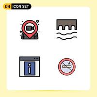 Pack of 4 Modern Filledline Flat Colors Signs and Symbols for Web Print Media such as film river pin cross info Editable Vector Design Elements