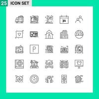 Line Pack of 25 Universal Symbols of avatar user flag event calendar Editable Vector Design Elements