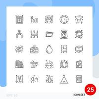 User Interface Pack of 25 Basic Lines of grill cafe timer bbq time Editable Vector Design Elements