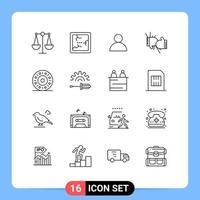 Modern Set of 16 Outlines Pictograph of screw driver eat user donut fight Editable Vector Design Elements