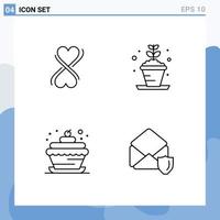 Set of 4 Modern UI Icons Symbols Signs for heart candle plant pot gdpr Editable Vector Design Elements