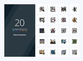 20 Data Protection line Filled icon for presentation vector