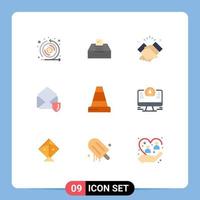 Group of 9 Modern Flat Colors Set for cone open handshake mail wishes Editable Vector Design Elements