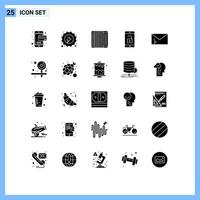 Universal Icon Symbols Group of 25 Modern Solid Glyphs of mail alert audio unlock mobile Editable Vector Design Elements