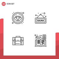 4 User Interface Line Pack of modern Signs and Symbols of lotus case fitness tag marketing Editable Vector Design Elements