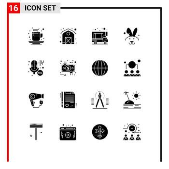 16 Universal Solid Glyphs Set for Web and Mobile Applications recording microphone camping mic easter Editable Vector Design Elements