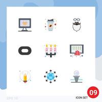 Flat Color Pack of 9 Universal Symbols of flame candle hipster treadmill stadium Editable Vector Design Elements