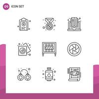 Stock Vector Icon Pack of 9 Line Signs and Symbols for gate barrier computer wedding love Editable Vector Design Elements