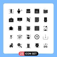 Pack of 25 Modern Solid Glyphs Signs and Symbols for Web Print Media such as interface coding human app eggs Editable Vector Design Elements