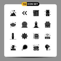 Solid Glyph Pack of 16 Universal Symbols of masquerade carnival testing medical health Editable Vector Design Elements