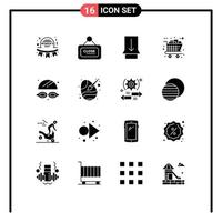 Modern Set of 16 Solid Glyphs Pictograph of goggles cart close buy gifts Editable Vector Design Elements