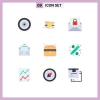 Set of 9 Modern UI Icons Symbols Signs for burger fast food technical mail lock Editable Vector Design Elements