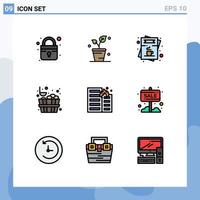 Universal Icon Symbols Group of 9 Modern Filledline Flat Colors of flame burning coffee stone bucket Editable Vector Design Elements