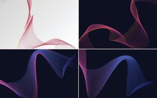 Set of 4 geometric wave pattern background Abstract waving line vector