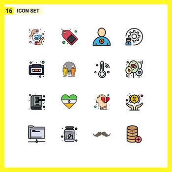 User Interface Pack of 16 Basic Flat Color Filled Lines of programmer development sale develop user Editable Creative Vector Design Elements