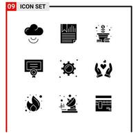 Set of 9 Modern UI Icons Symbols Signs for gear diploma growth degree award Editable Vector Design Elements