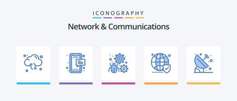 Network And Communications Blue 5 Icon Pack Including website. globe. mobile. gear. bug. Creative Icons Design